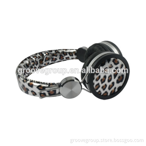 OEM hedphone, leopard print headphone, can be made with PU, fabric, Jeans, etc